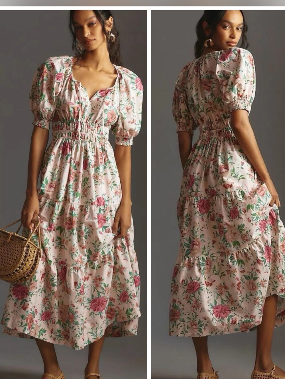 Anthropologie Somerset Maxi Dress  L Floral Puff Sleeve 100% Cotton Pockets - Picture 11 of 11